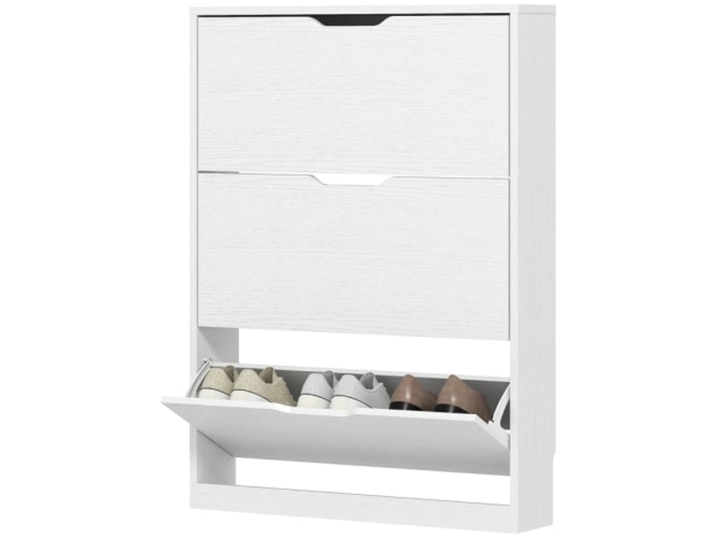  Meuble à chaussures blanc 3 abattants, rangement pour 9-12 paires, étroit, 80x17x108 cm  - Conforama A