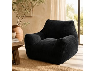 Fauteuil pouf 1 place en velours côtelé noir, assise moelleuse et enveloppante, 80x73x80 cm, design moderne pour salon chambre