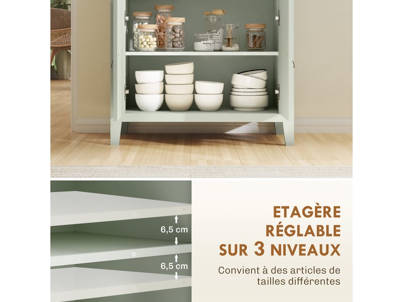 Buffet salon, meuble de rangement avec tiroir, double porte, 80 x 40 x 90 cm, étagère réglable, vert clair - Conforama E