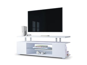 Meuble tv blanc 60 pouces, meuble tv led gamer avec rangements, 130x40x48 cm, en mdf robuste, blanc.