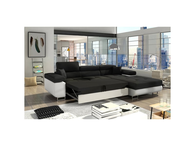  Canapé d'angle convertible amanda noir et blanc – tissu effet lin – angle droit  - Conforama D