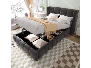 Lit coffre 90x200 cm <strong>OKMYHOME</strong> <strong></strong> coloris gris
