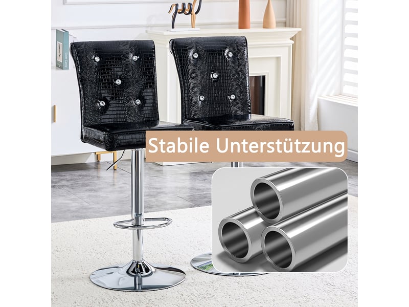  Lot de 2 tabourets de bar noirs réglables, simili cuir effet crocodile, assise 64–87 cm  - Conforama E