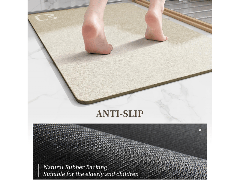  Tapis de salle de bain beige 50x80cm, super absorbant, séchage rapide, tapis de bain en terre de diatomée pour salle de bain avec revers en caoutchouc  - Conforama C