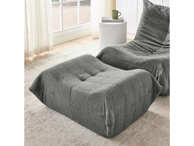  Fauteuil lazy gris en tissu bouclette avec repose-pieds, dossier et mousse haute résilience pour se détendre  - Conforama D