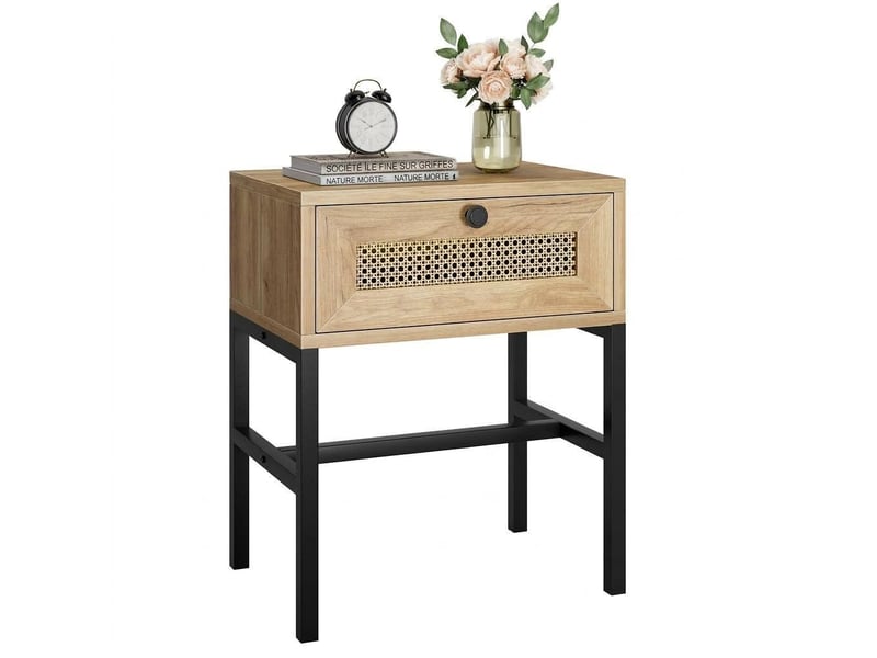  Table basse d'appoint en rotin bohème – tiroir et étagère ouverte – structure métal solide – pour salon, chambre ou dortoir PHO_0Z7F61E1 - Conforama A
