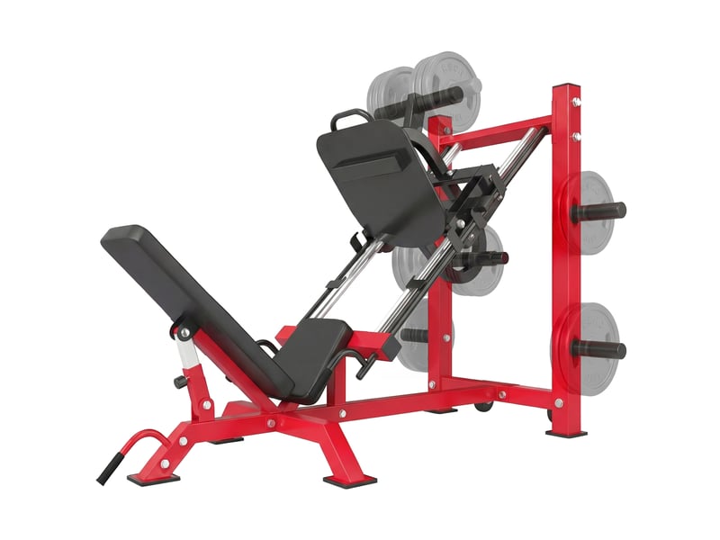  Presse à cuisses professionnelle machine musculation jambes et hack squat 455kg appareil réglable 185x120x140cm rouge  - Conforama A
