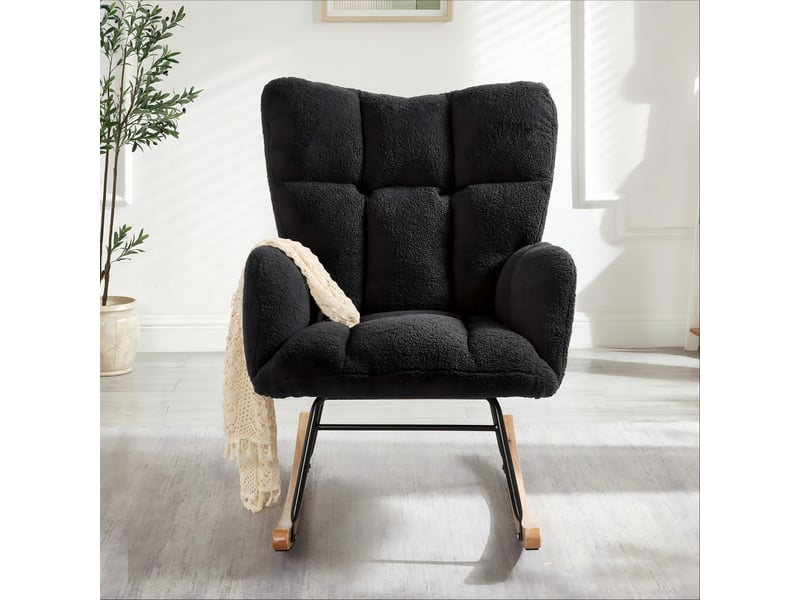  Fauteuil à bascule moderne 69x89x101 cm design scandinave avec pieds en bois et métal  - Conforama D