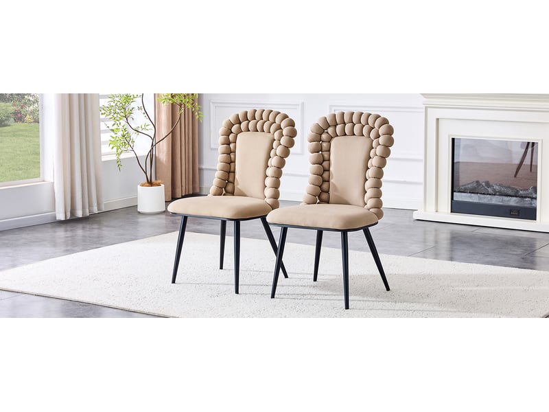  Lot de 2 chaises de salle à manger velours camel 47x51x95 cm structure métal noir dossier chaîne boule coussin épais piètement réglable evarich - Conforama B