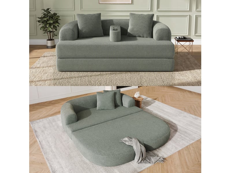  Canapé lounge convertible modenvie 2 places en velours côtelé vert 176 x 184 x 47 cm  - Conforama B