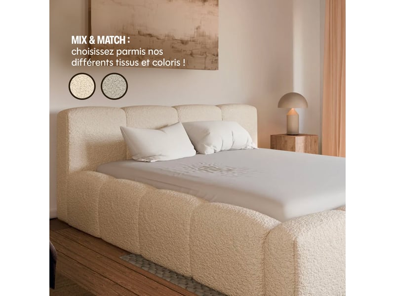  Lit coffre équinox beige drimz - 180x200cm - tissu bouclé Équinox - Conforama D
