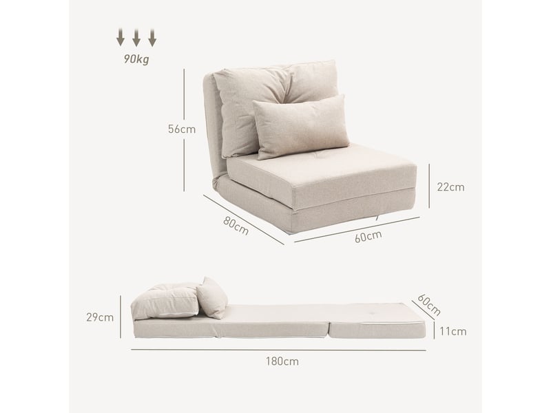  Fauteuil convertible chauffeuse inclinable - coussin inclus - tissu beige  - Conforama C