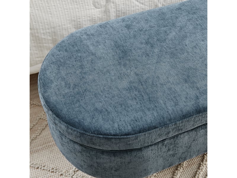  Banc de rangement 110 x 40 x 42 cm bleu, tissu chenille, cadre en bois, coffre 20 l à couvercle relevable  - Conforama E