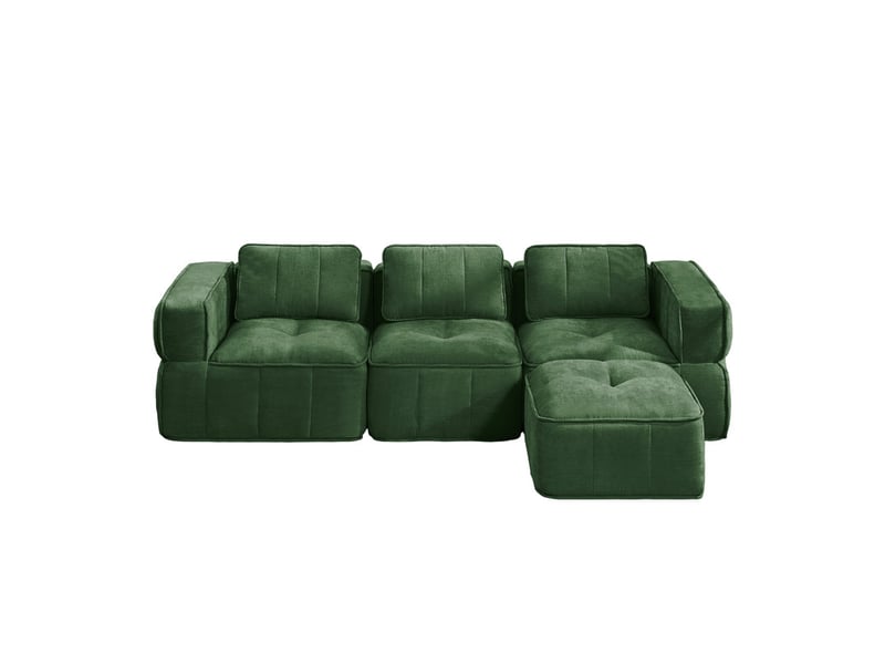  Sofa d'angle 3 places, avec repose-pieds, mousse 32d, assise profonde, revêtement doux, 271×162×67 cm, vert  - Conforama A