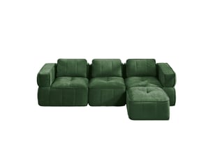 Canapé modulable 3 places, avec repose-pieds, mousse 32d, assise profonde, revêtement doux, 271×162×67 cm, vert