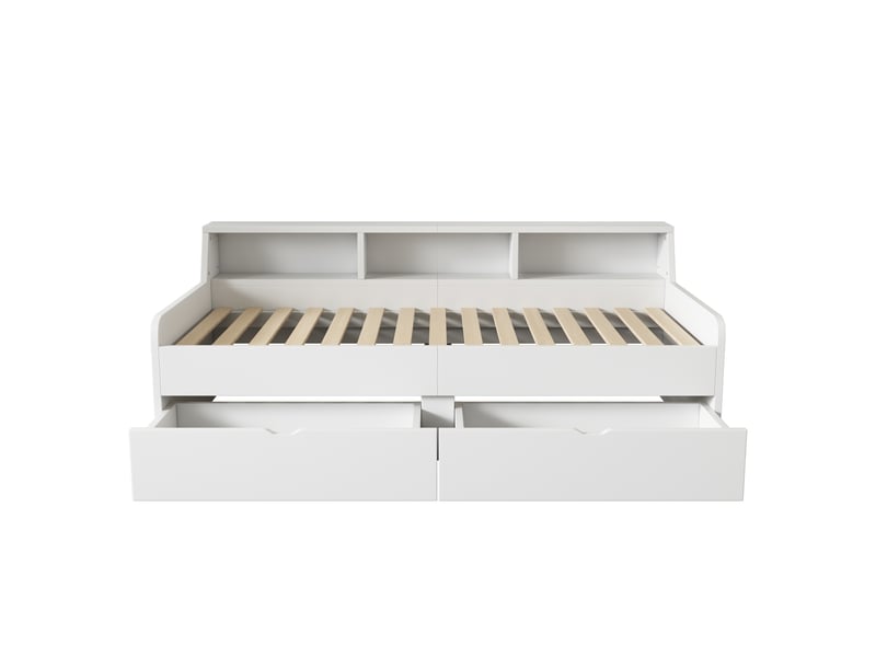 Lit banquette blanc 90x200 cm, 2 tiroirs et compartiments de rangement  - Conforama E