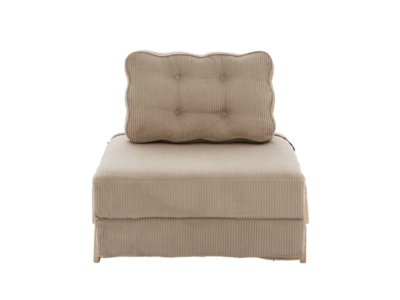  Fauteuil convertible lit escamotable design scandinave cord khaki structure bois 90x86x84 cm  - Conforama A