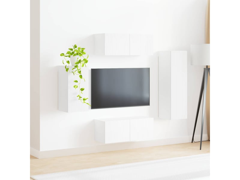  Ensemble meuble tv - banc tv - meuble de rangement 4 pcs blanc bois d'ingénierie  - Conforama D