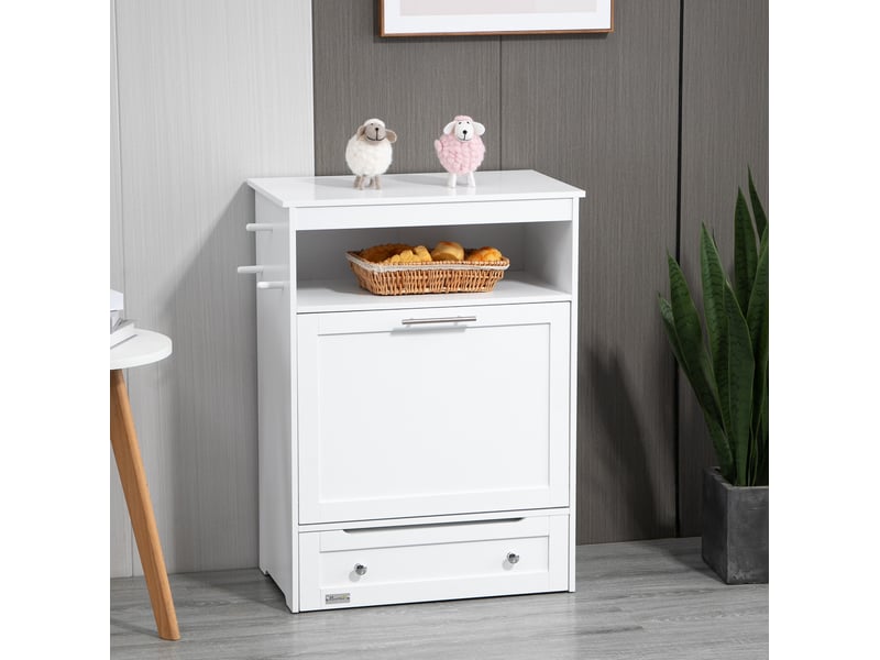  Meuble de repas  61 x 35,5 x 82 cm – blanc – 2 bols en inox, rangement coulissant  - Conforama B