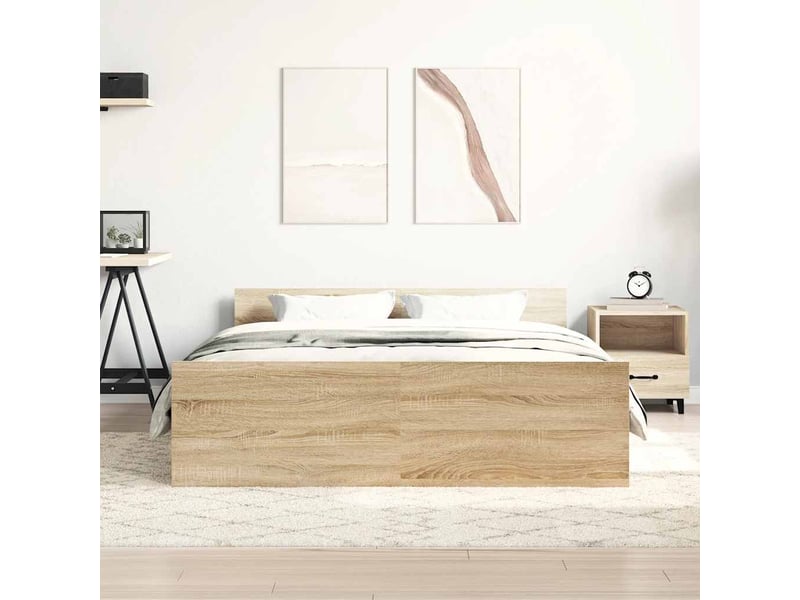  Lit double- lit adulte -  cadre de lit sans matelas chêne sonoma 135x190 cm  - Conforama B