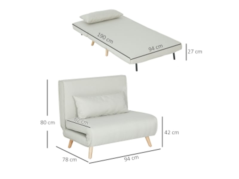  Canapé-lit une place beige, canapé convertible 2-en-1 à dossier réglable, avec pieds en bois pour salon et chambre d'amis  - Conforama C