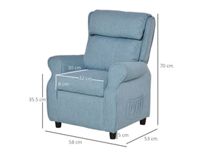 Fauteuil enfant avec repose-pieds et dossier réglables, bleu en lin, convertible en chaise longue, 3 à 5 ans
