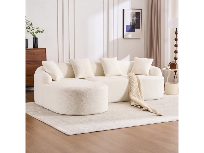 Canapé d'angle courbé avec méridienne gauche 243 x 150 cm sans montage, chenille douce - Conforama B