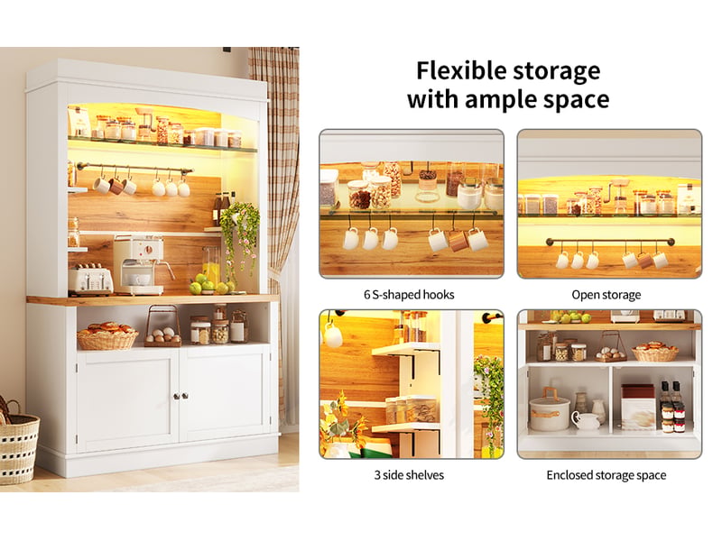  Lot de 2 buffets hauts, coloris blanc, 107 × 34 × 184 cm chacun, mdf et métal, led rgb pilotable par application  - Conforama C