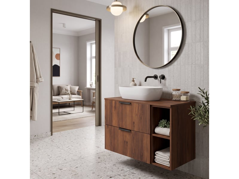  Meuble sous vasque suspendu luna effet noyer warmia 60 cm  - Conforama W