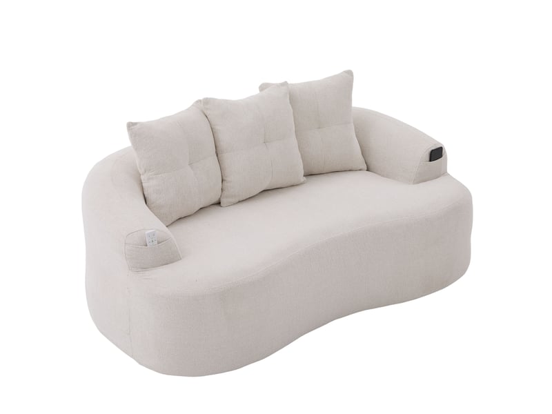  Canapé 2 places 164x92x60 cm beige en chenille, assise profonde avec 3 coussins décoratifs, style contemporain  - Conforama A