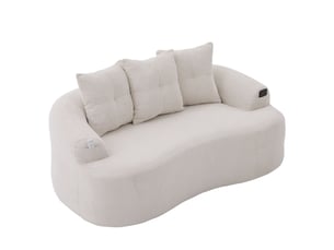 Canapé 2 places 164x92x60 cm beige en chenille, assise profonde avec 3 coussins décoratifs, style contemporain