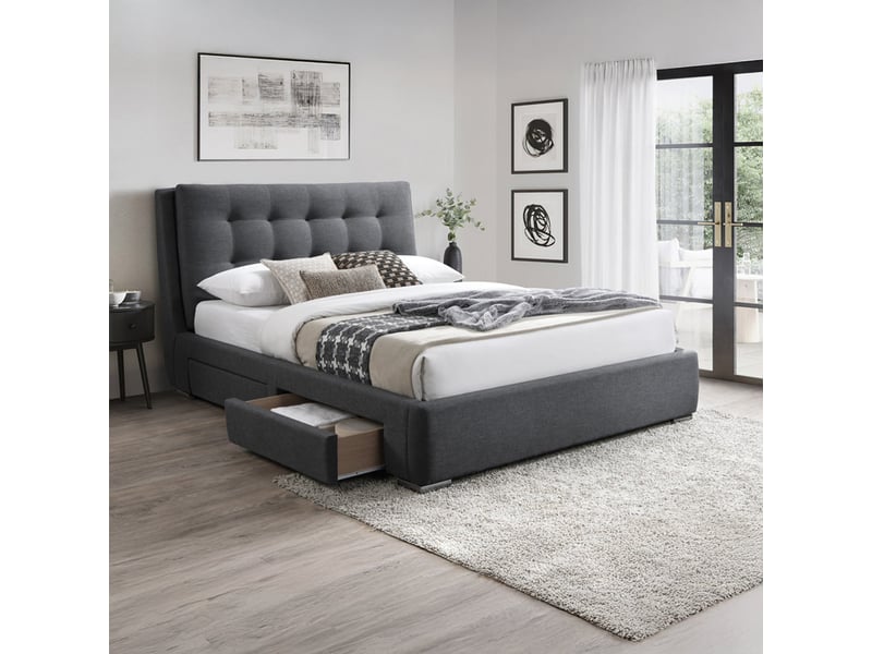  Lit double en tissu gris foncé avec 2 tiroirs 160x200 cm  - Conforama B