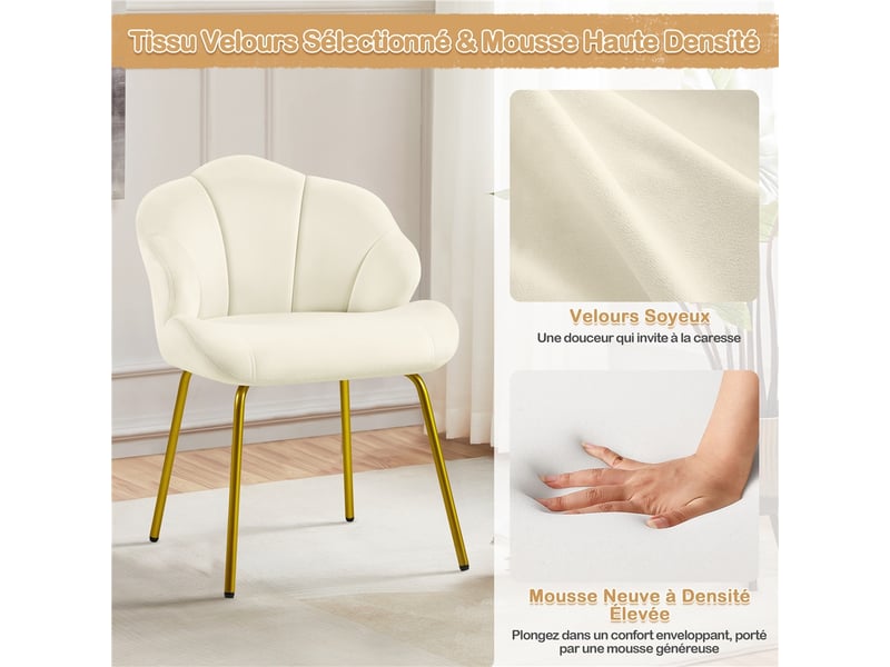 Chaise de salon en velours moderne design coquillage  - Conforama R