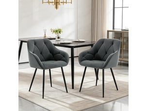 Chaise de salle à manger lot de 2 avec accoudoirs et dossier ergonomique, en velours et métal gris foncé