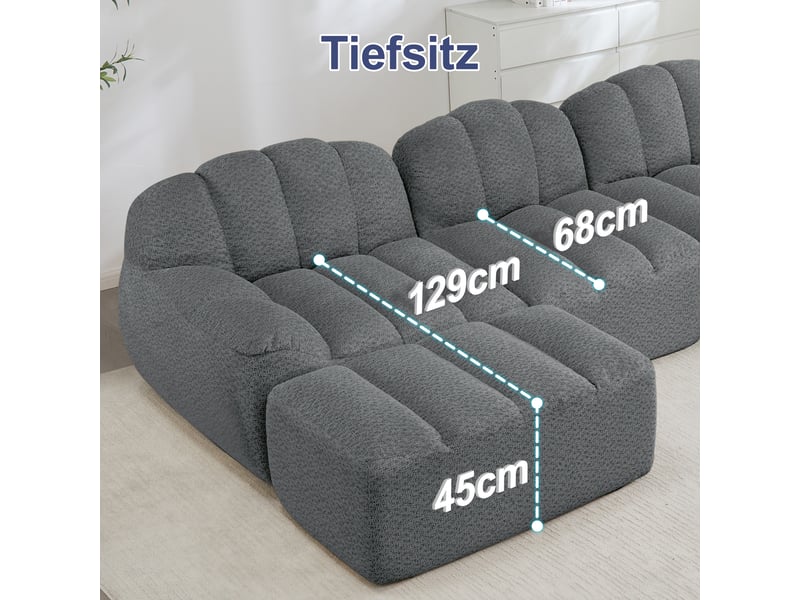  Canapé panoramique coquille 4 places, 2 poufs gris – 366 x 165 x 79 cm Fay Lum - Conforama W