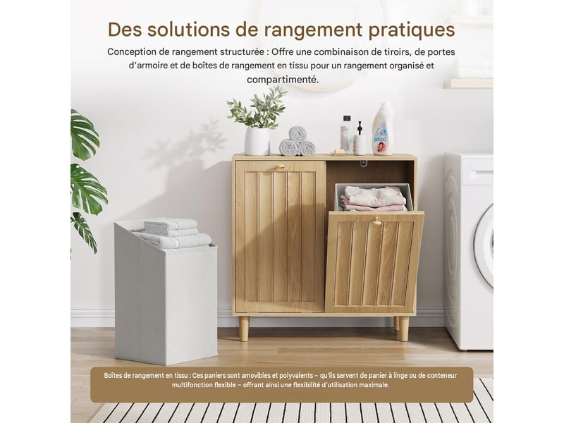  Meuble panier à linge 2 bacs amovibles en mdf coloris chêne 69.5 x 35 x 70.5 cm W3180P465393 - Conforama E