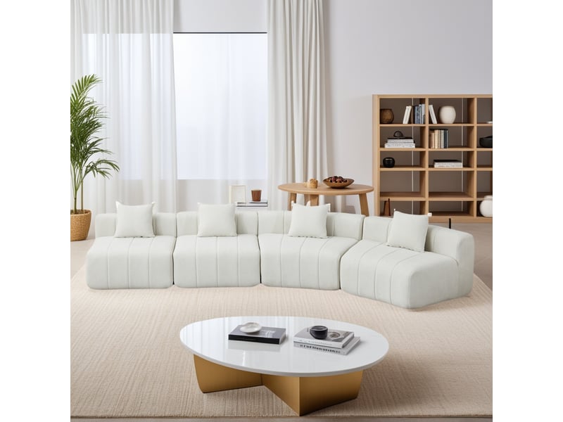  Canapé 4 places - 388x83.8x73.6 cm - canapé d'angle modulaire incurvé chenille avec coussins sans montage - beige  - Conforama B