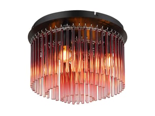 Globo gorley plafonnier noir mat, abat-jour en verre mûre, 5 ampoules e14
