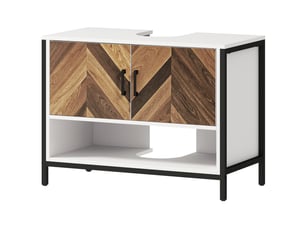 Meuble sous-évier à 2 portes et compartiment ouvert pour évier avec ou sans colonne, 80 x 40 x 60 cm, crème et noyer