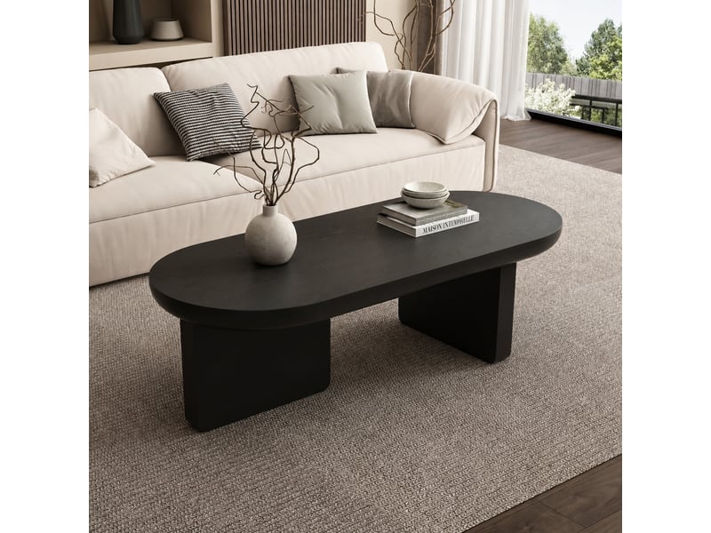  Table basse ovale noire en mdf, design minimaliste, 119,7 x 49,8 x 35,5 cm, noir  - Conforama C