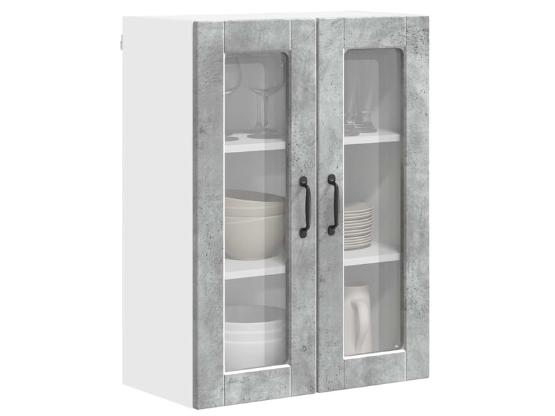  Meuble mural de cuisine, cabinet en verre mural gris béton 60x31x80cm shl4824  - Conforama C