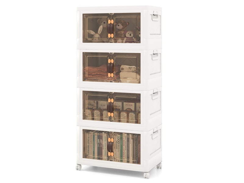 Lot de 1 armoire empilable avec 4 bacs de rangement 49,5 x 31,5 x 112,5 cm accès facile moderne en pp blanc 20_0010264  - Conforama A