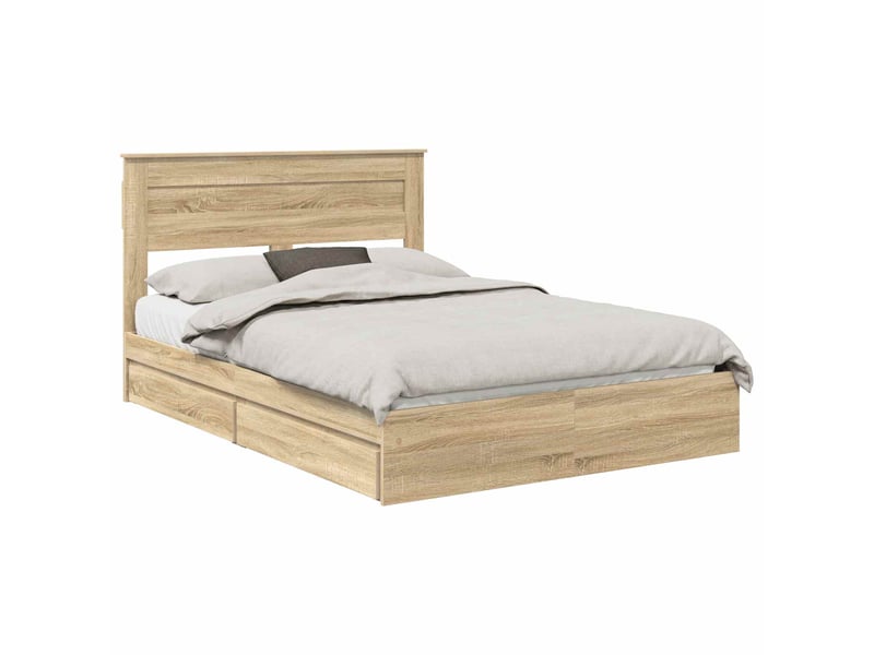  Lit adulte, lit double, lit de rangement chêne sonoma 140x190cm bois d'ingénierie cf19207  - Conforama A