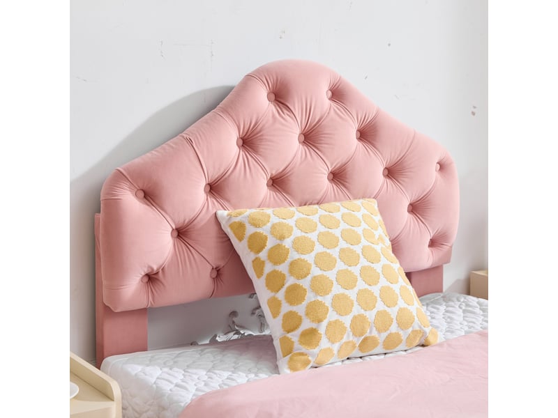  Lit simple 90x200cm en velours rose - tête de lit réglable en forme de nuage, lattes en bois massif  - Conforama R