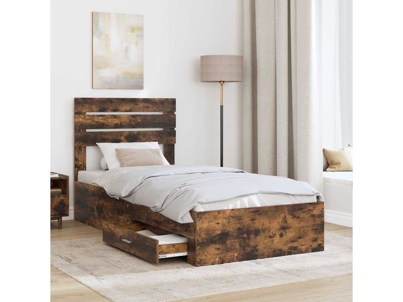 Lit simple, cadre de lit chêne fumé et argent 75 x 190 cm bois d'ingénierie shl75030 - Conforama C
