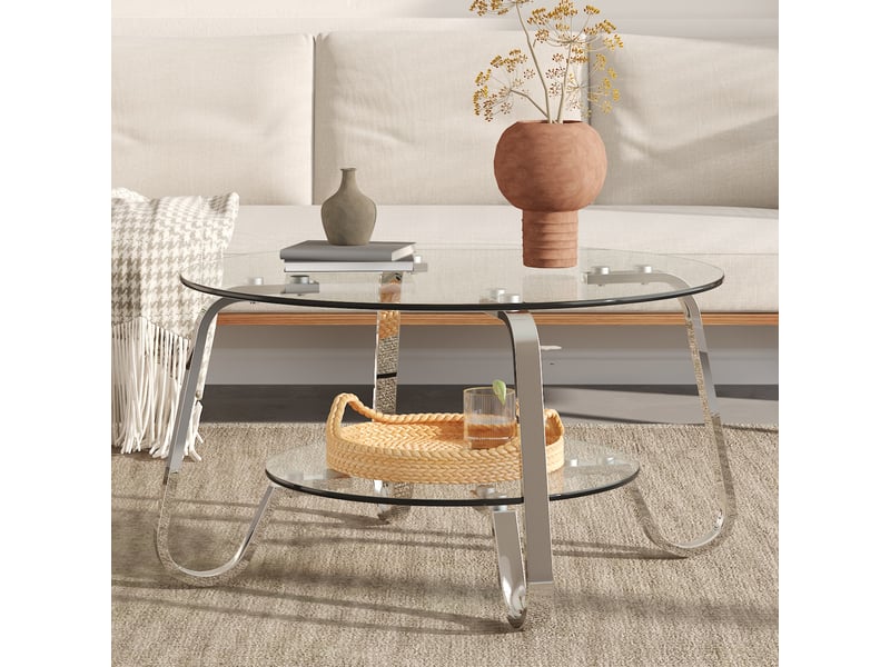  Table basse ronde avec 2 plateaux, structure ouverte, en métal, argent - uvrion  - Conforama D