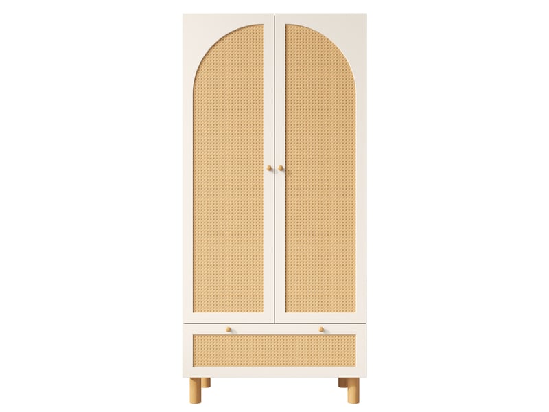  Armoire penderie 2 portes rotin et 1 tiroir blanc 85.5 x 52 x 180.5 cm AB20107980W - Conforama A
