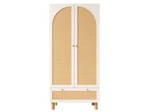 Armoire penderie 2 portes rotin et 1 tiroir blanc 85.5 x 52 x 180.5 cm