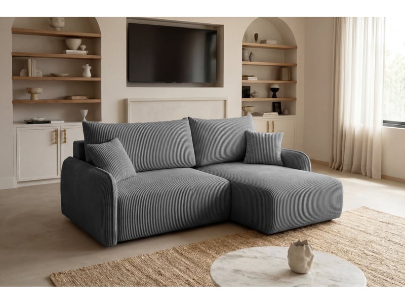  Sacha - canapé d'angle convertible petit velours côtelé 3 places gris foncé  - Conforama B
