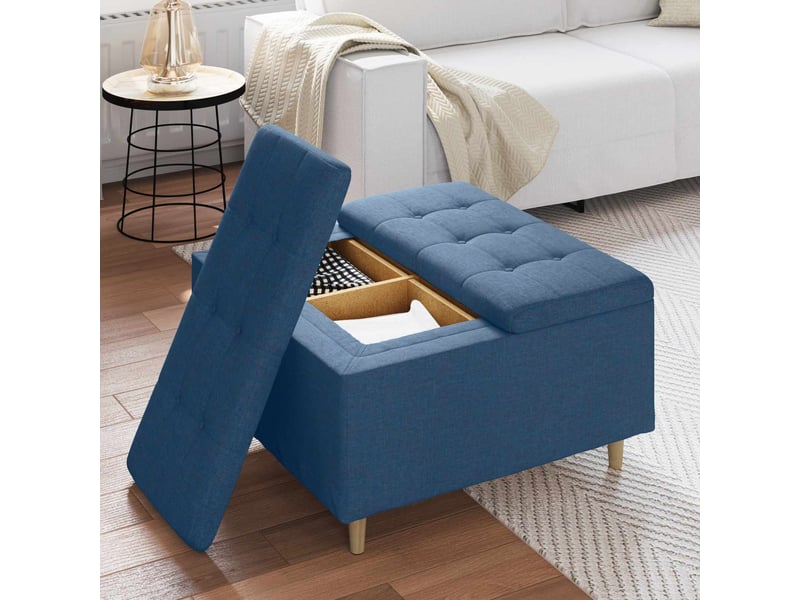  Ottoman, repose pied salon avec rangement bleu 80x80x45 cm tissu  - Conforama D